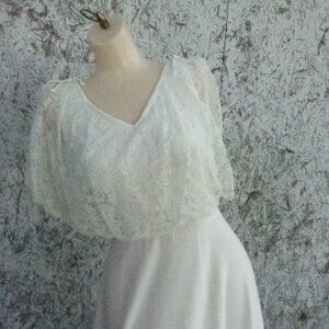 Vintage Cream Silky Boho Wedding Dress Lace Overlay Size Removed Washable